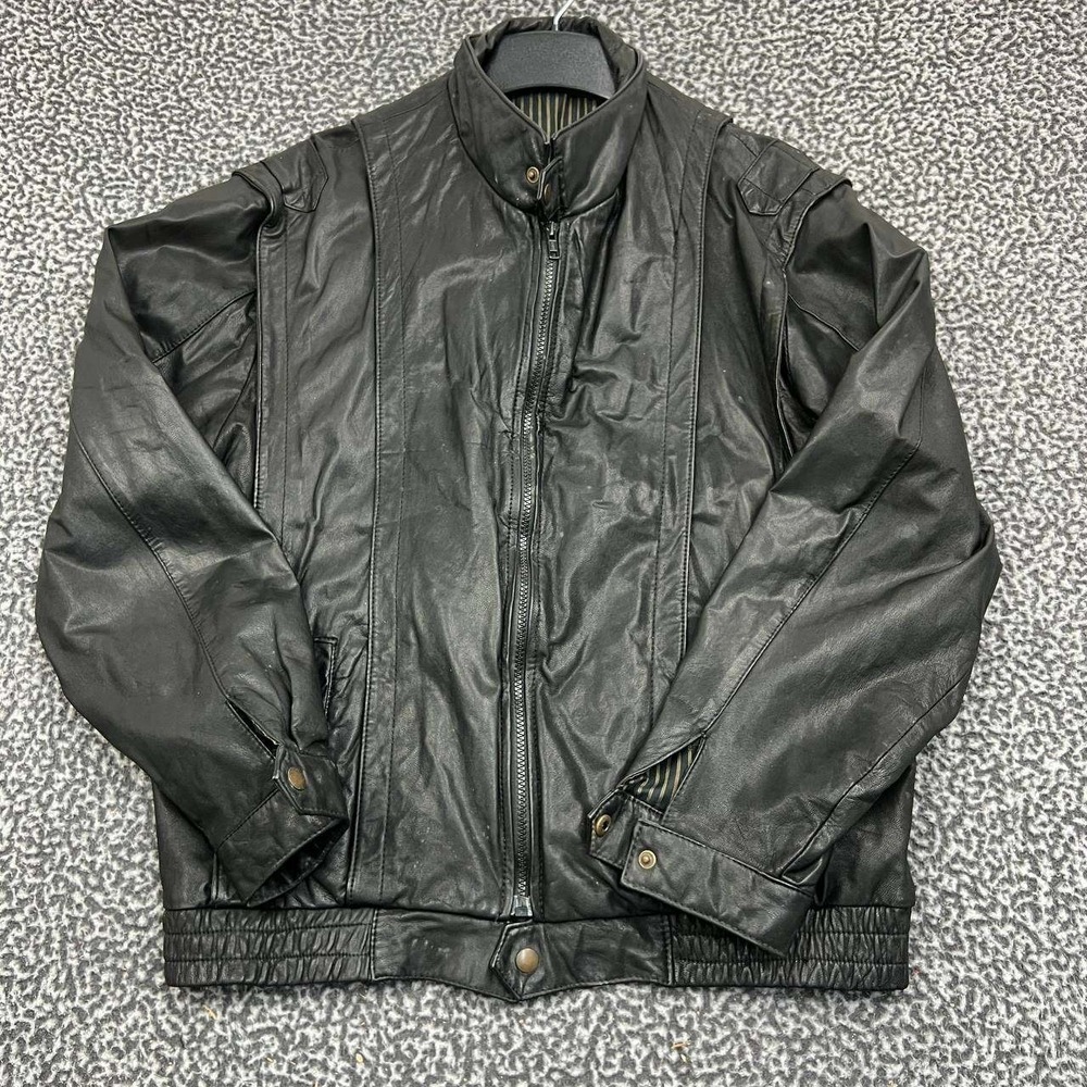 Canda Motorcycle Jacket Men 54 Black Leather Full Zip Long Sleeve‎